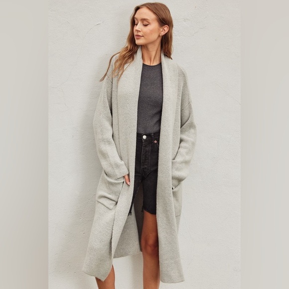 447. DRESS FORUM🛑COST MAXI OVERSIZE POCKET Grey Cardigan Sweater Long Duster - Picture 4 of 7